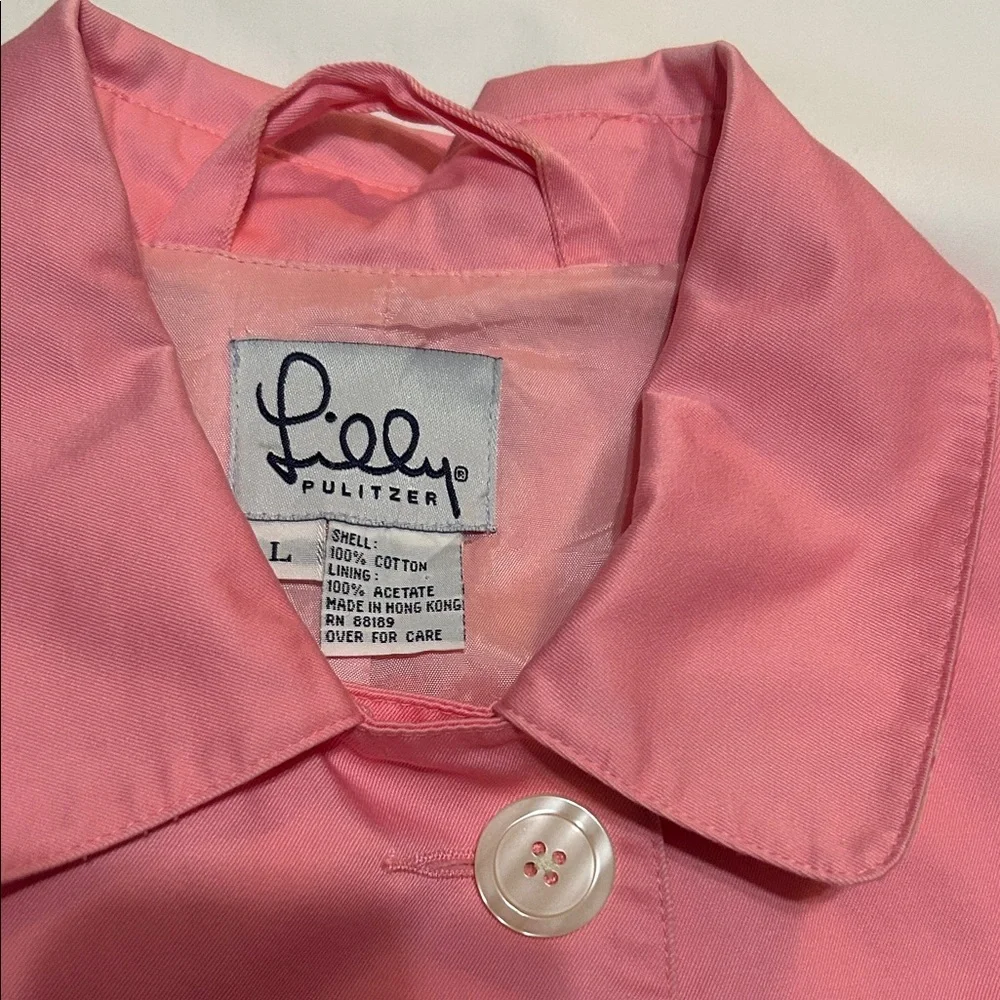 Lilly Pulitzer Pink Collared Trench Coat Cotton L